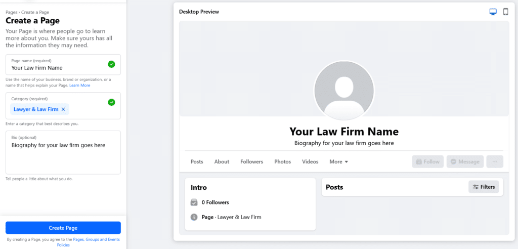 Optimize Law Firm Facebook Page