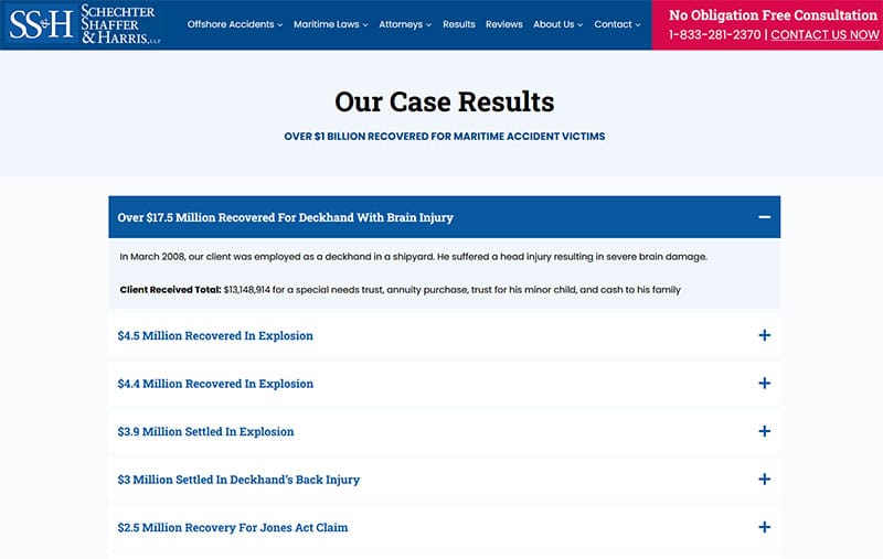 Law Firm Theme Case Results Page