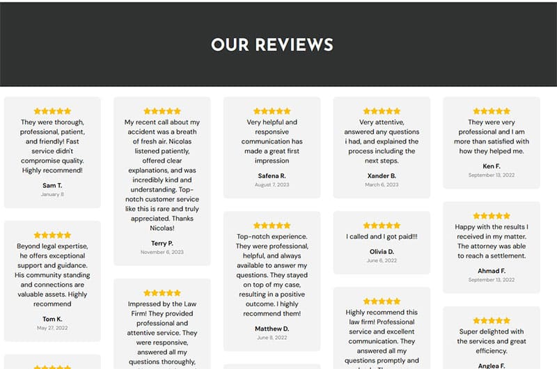 Law Firm Theme Reviews Page Example