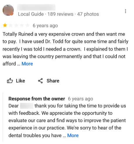 Responding to Negative Reviews Dentists